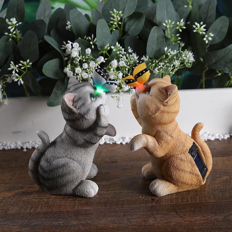 halp·ssfm Cat Garden Statue Outdoor Solar Decorations Butterfly Light Figurine Color Changing LED Lights Resin Sculpture Art Decor Patio Lawn Yard Housewarming Gifts for Women Grandma Mom - Image 5